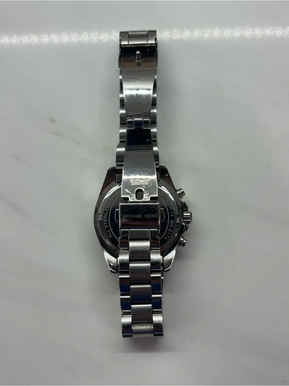 Michael Kors MK6174 Silver Stainless Chronograph Watch White Dial Needs Battery
